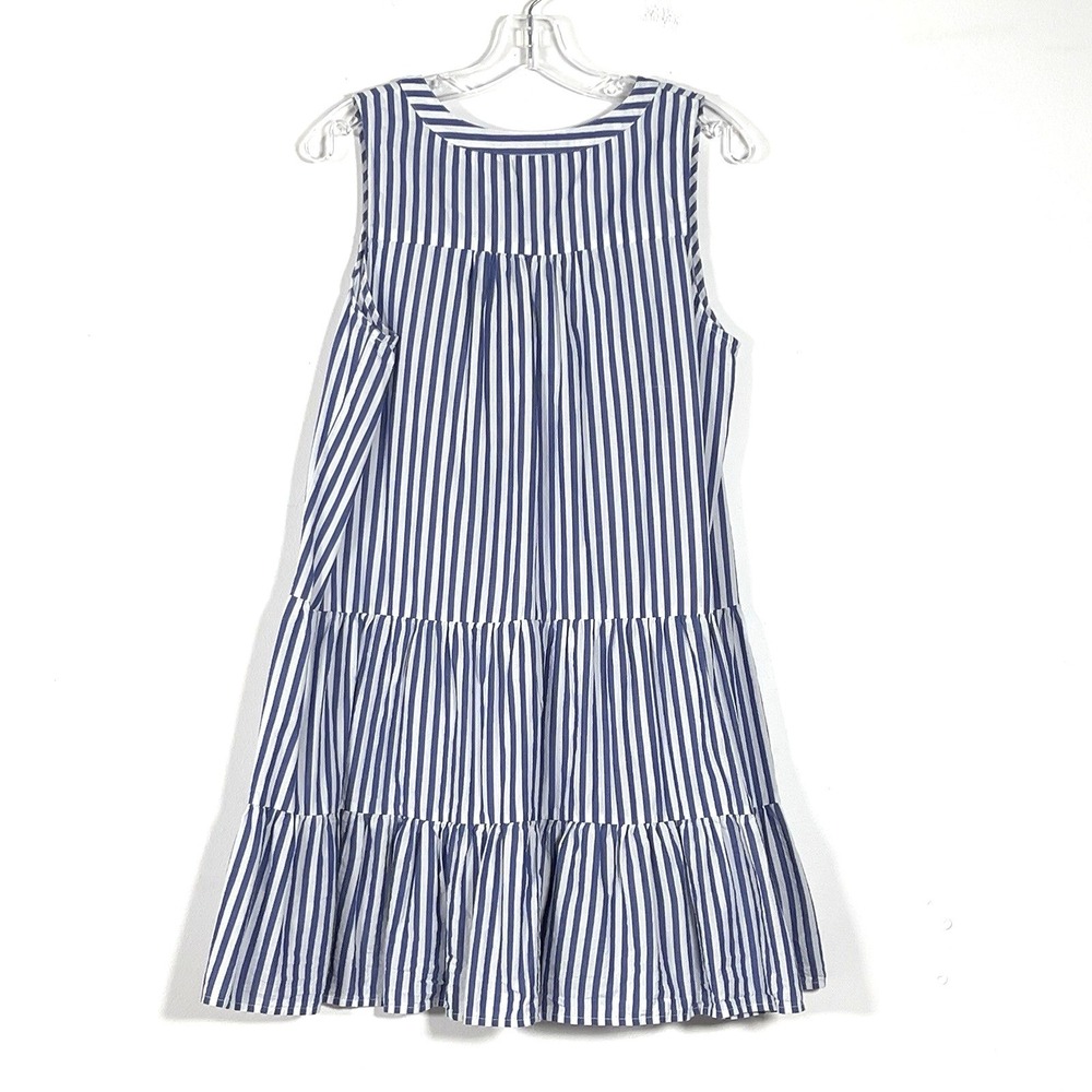 Pomander Place Kenzo Tiered Mini Dress Womens Sz XL Blue Striped Sleeveless - Picture 5 of 10